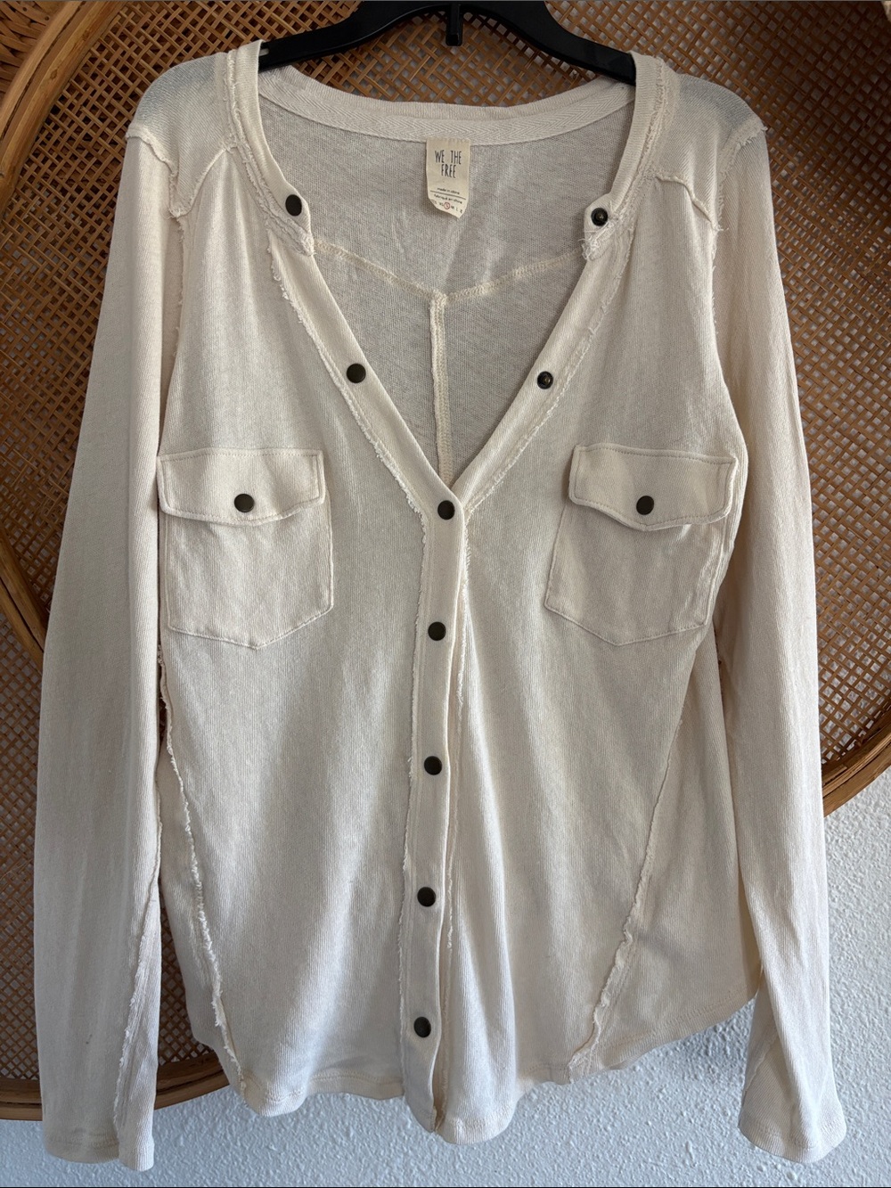 Free People We The Free Ivory Button-Front Pocket Henley Top Size Small